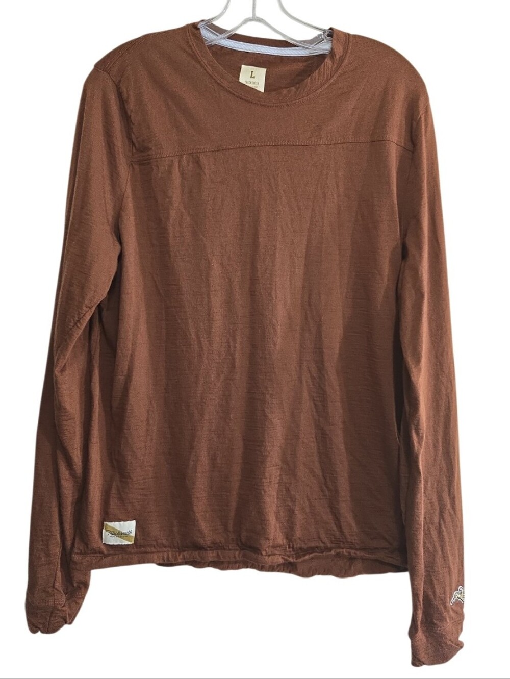 Tracksmith Merino Wool Brown Base Layer Long Sleeve Shirt Large Running Outdoor